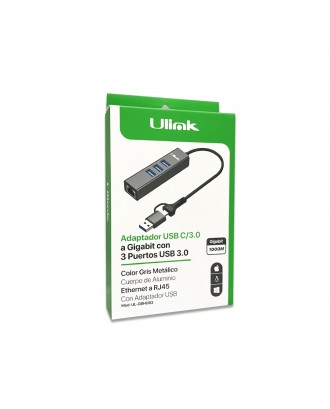 Adaptador USB y USB C A RJ45 Gigabit 3 USB Ulink UL-GBHUB3