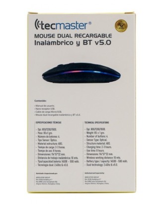 Mouse Dual Inalambrico y Bluetooth Tecmaster Negro