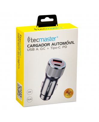 Cargador Auto Premium Doble USB / USB-C PD 20W Tecmaster