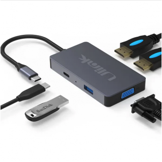 Adaptador USB-C 5 en 1 Notebook Macbook VGA HDMI USB Unitek