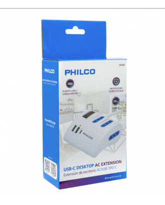 Extension Escritorio 220V + 2 USB 1 USB-C Philco 2044B