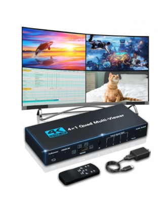 Splitter HDMI 4K 4x1 Multi Pantalla Quad Screen Control Remoto