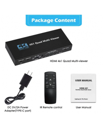 Splitter HDMI 4K 4x1 Multi Pantalla Quad Screen Control Remoto