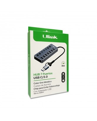 Hub USB y USB-C 7 Puertos Aluminio Con Switch Ulink UL-HUBCA7
