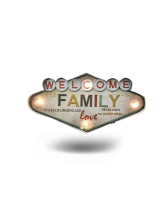 Letrero Retro Con Luz LED Welcome Family FactoryHome